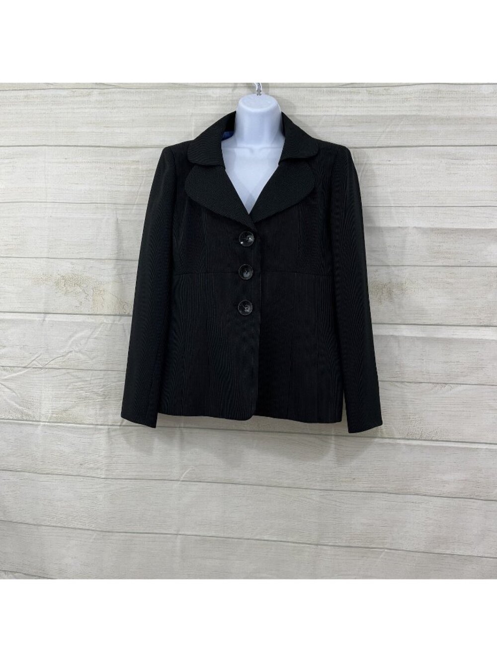 Suit Studio Black Pinstripe Button Long Sleeve Lined Jacket
